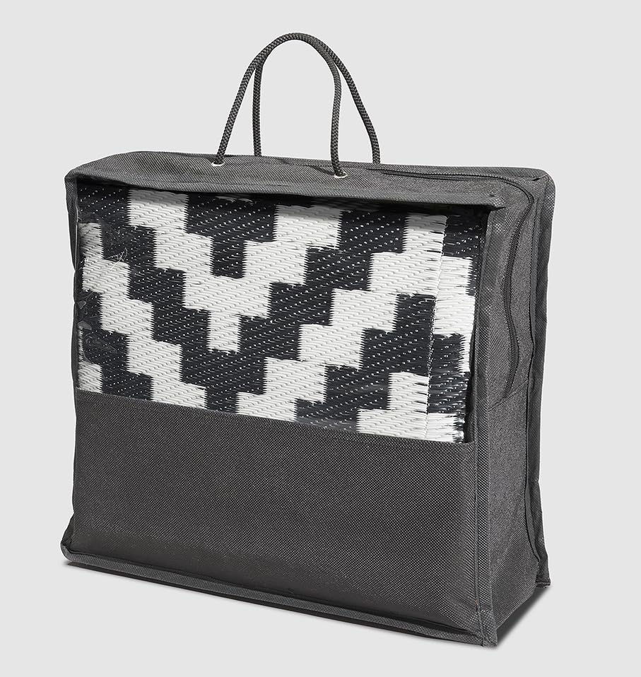 FH Home Outdoor Camping Rug - Waterproof, Fade Resistant, Reversible - Premium Recycled Plastic - Geometric - Patio, Deck, Sunroom, RV - Aztec - Black & White - 5 x 8 ft Foldable - color: Aztec - Black & White, size: 5' x 8' (Rectangular)